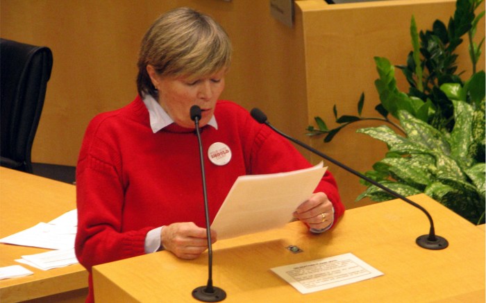 Fair Vote Waterloo Co-Chair Sharon Sommerville explained gave an explanation of the kinds of electoral systems on offer. 